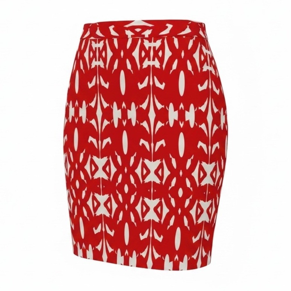 Van Heusen Studio Pencil Skirt Womens 4 Red White Geometric Cotton Career Casual